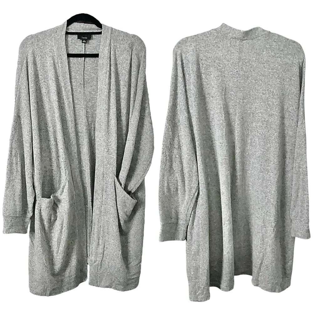 Lumiere Gray Open Front Cozy Knit Cardigan Sweater Women's Size Large
